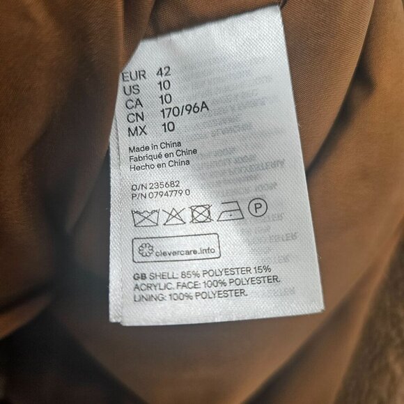 H&M Women's Teddy Sherpa Jacket Button Front Size 10 Brown Polyester - Picture 12 of 13